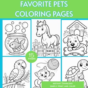 PRINTABLE Pets Coloring Pages, Favorite Pets Coloring Sheets, Cute Pets Coloring Pages, Kids Coloring, Cozy Coloring, Instant download