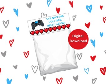Adornos para bolsas de regalo de San Valentín IMPRIMIBLES, tarjetas de San Valentín escolares, adornos para bolsas de regalo de gamer, bolsas de regalo DIY, San Valentín para adolescentes, San Valentín para niños