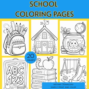 PRINTABLE School Coloring Pages, Back to School Coloring Sheets, First Day of School, School Themed Coloring, Kids Coloring