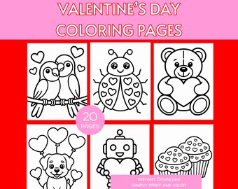 Páginas para colorear de San Valentín para imprimir, hojas para colorear para niños, descarga digital (PDF)