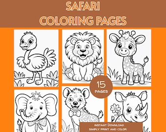 Páginas para colorear de safari para imprimir para niños, animales del zoológico, libro para colorear para niños, hojas para colorear, fiesta de cumpleaños para niños, actividad en el aula, niños pequeños
