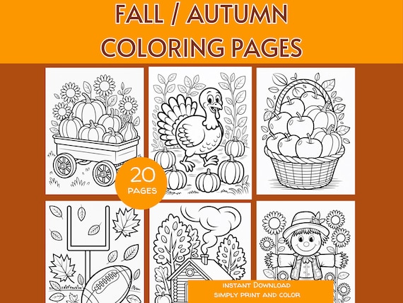 PRINTABLE Fall Coloring Pages For Kids, Autumn Coloring Sheets, Thanksgiving Activity, Scarecrow | Pumpkin | Turkey | Cozy coloring
