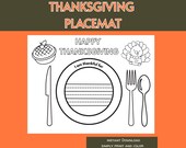 PRINTABLE Thanksgiving Placemat, Kids Fall Craft, Thanksgiving Coloring Placemat, Dinner Mat Table Activity, Fall Coloring Pages, Download
