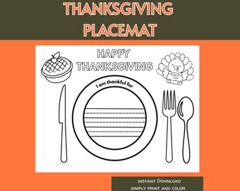 Mantel individual imprimible para Acción de Gracias, manualidad infantil de otoño, mantel individual para colorear de Acción de Gracias, mantel individual para la mesa con actividades para la cena, páginas para colorear de otoño, descarga