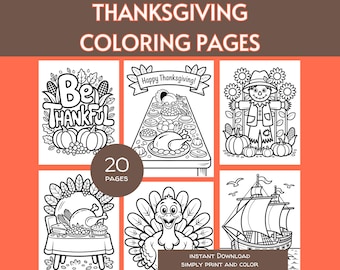 Páginas para colorear de Acción de Gracias para niños y adultos, hojas para colorear de otoño, actividades festivas, pavo, calabaza y dibujos acogedores para imprimir.