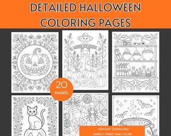 Páginas para colorear de Halloween detalladas e imprimibles / Hojas para colorear para adultos / Mandala / Zentangle / Patrones repetidos / Acogedor / Relajante / TDAH