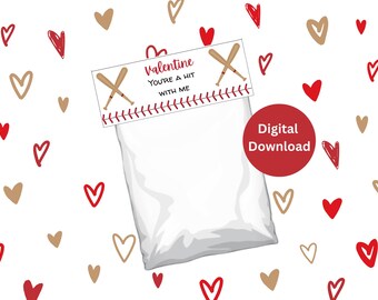 Adornos para bolsas de regalo de San Valentín IMPRIMIBLES, San Valentín escolar, tarjetas de San Valentín, adorno para bolsa de béisbol, bolsa de regalo DIY, eres un éxito conmigo