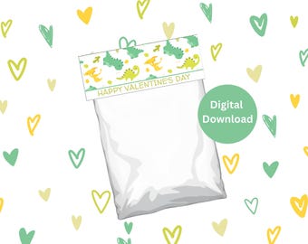 Adornos para bolsas de regalo de San Valentín imprimibles, San Valentín escolar, tarjetas de San Valentín, adorno para bolsa de regalo de dinosaurio, bolsa de regalo DIY