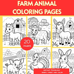 PRINTABLE Farm Animal Coloring Pages, Farm Animals Coloring Sheets, Kids Farm Animal Coloring Pages, Farm Coloring book, Country Living