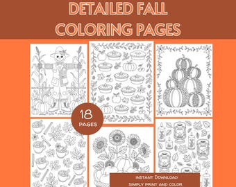 Páginas para colorear de otoño detalladas para imprimir / Hojas para colorear de otoño para adultos / Mandala / Zentangle / Patrones repetidos / Acogedor / Relajante / TDAH