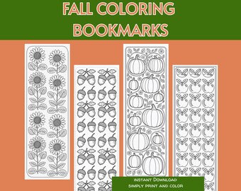 Marcapáginas de otoño para colorear, imprimibles, para adultos y niños, con detalles para colorear, ideal como regalo de lectura, descarga instantánea.