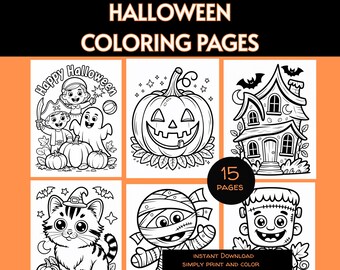 Páginas para colorear de Halloween para niños IMPRIMIBLES, Halloween espeluznante, libro para colorear para niños, hojas para colorear, fiesta de cumpleaños para niños, actividad para el aula
