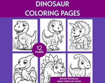 Páginas para colorear de dinosaurios para imprimir para niños, libro para colorear para niños, hojas para colorear, fiesta de cumpleaños para niños, actividad en el aula, niños pequeños