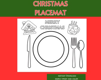 Mantel individual navideño imprimible, manualidad infantil de invierno, mantel individual para colorear, mantel individual para la mesa, páginas para colorear navideñas, descarga