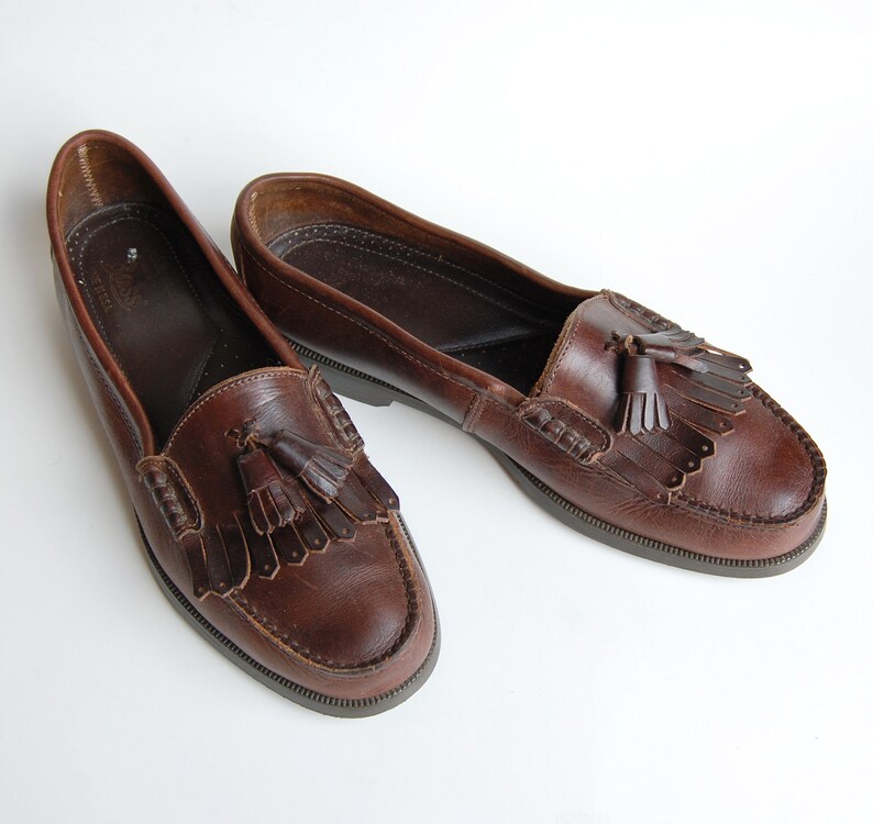Vintage 80s Mens Leather Tassel Loafers / perforated fringe | Etsy