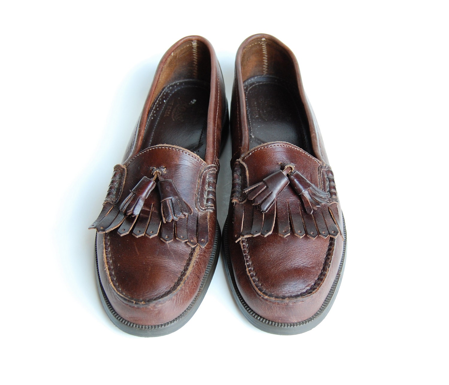 Vintage 80s Mens Leather Tassel Loafers / perforated fringe | Etsy
