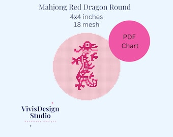 Needlepoint Chart | Mahjong Red Dragon Coaster Ornament Needlepoint/Cross Stitch Chart/Pattern - 18 Mesh, 4x4 Inches
