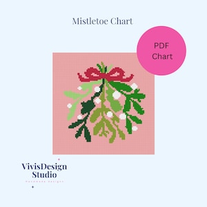 Needlepoint Chart | Mistletoe Christmas Ornament Needlepoint/Cross Stitch Chart/Pattern - 18 Mesh, Beginner-Friendly, 5x5 Inches