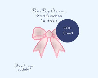 Needlepoint Chart | Bow Bag Charm Needlepoint/Cross Stitch Chart/Pattern - 18 mesh, 2x1.8 Inches