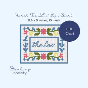 Borduurpatroon | Bloemen The Loo Powder Room-bord borduursteek/borduurpatroon/patroon - 13 mesh, 6,3 x 5 inch