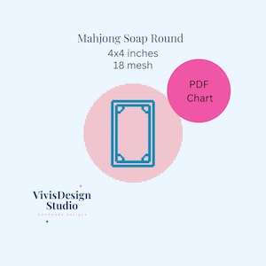 May include: A digital PDF chart for a Mahjong soap round, 4x4 inches, 18 mesh. The chart is in a pink circle with the text "PDF Chart" in a white circle.