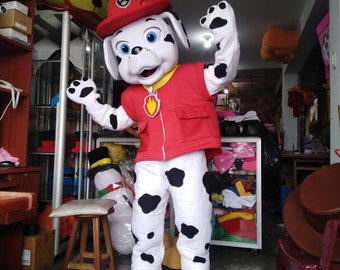 Red Dog Patrol Fire Fighter Mascot Character Costume Birthday Party Event Adult