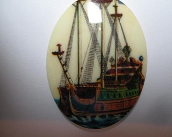 Vintage Acrylic 40x30 Ship Cameo -No 4