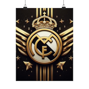 Real Madrid Poster Gold Real Madrid Logo Wanddekoration Real Madrid Liebhaber Matt Vertikales Poster Fußballliebhaber Raumdekoration