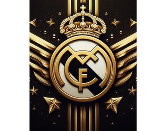 Real Madryt Plakat Złoty Real Madryt Logo Dekoracja Ścienna Miłośnicy Realu Madryt Matowy Pionowy Plakat Dekoracja Pokoju Miłośników Piłki Nożnej