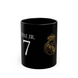 Personalized Real Madrid Mug - VINI JR. 7, Coffee Lover Gift, Sports Fan Mug, Soccer Enthusiast Cup, Black Ceramic Drinkware