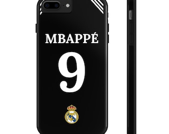 Mbappe #9 Black Jersey Real Madrid Phone Case Simple Black Phone Cover Soccer Lovers Tough Phone Cases