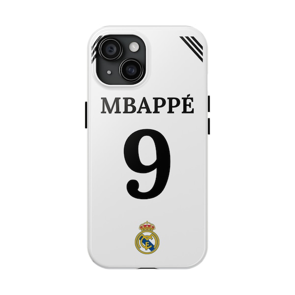 Mbappe #9 White Jersey Real Madrid Slim Phone Case Simple White Phone Cover Soccer Lovers Tough Phone Cases