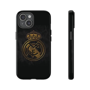 Real Madrid Logo Hülle in Gold mit bewölktem Hintergrund Real Madrid Handyhülle mit dunklem Hintergrund Hala Madrid! Harte Fälle