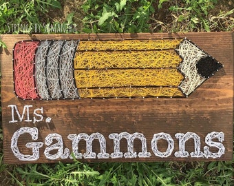 Pencil with Teacher's Name String Art Sign - MADE TO ORDER