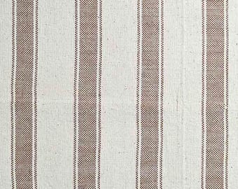 Block Print Linen Fabric by Yard | Designer Heavy Upholstery Linen | Farmhouse Home Decor Pillow, Cushion, Curtain | Brownie Stripe