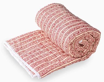 Hand Block Printed Cotton Baby Quilt, Geometric Design