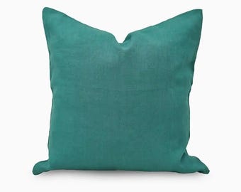 Ruffle Linen Pillow Cover | Solid Teal Green Throw Cushion | Cottagecore Decor, Farmhouse Accent