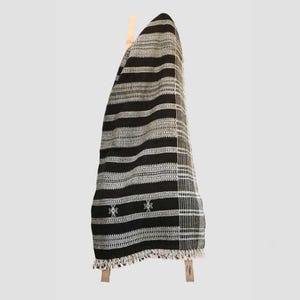 Handwoven Vintage Bhujodi Bed Throw | Black Wool Blanket 50x90 | Boho Indian Woven Home Decor