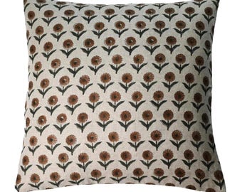 Funda de almohada con estampado de bloques hecha a mano / Cojín de lino indio / Decoración rústica francesa