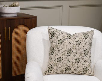 Funda de almohada con estampado de bloques hecha a mano / Cojín de lino indio / Decoración de estilo rústico cottagecore