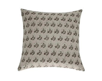 Handmade Block Printed Linen Pillow Cover | Floral Decorative Throw Cushion | Boho Farmhouse Spring Home Decor | Housewarming Gift