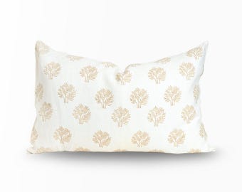 Botanical Floral Lumbar Pillow Cover | Tropical Linen Fabric, Modern Farmhouse (12x20 Inches)