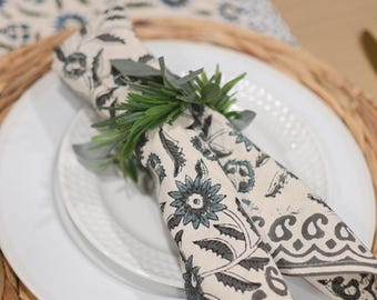 Servilletas de tela con estampado floral Cassis / Servilletas de algodón artesanales / Decoración de mesa estilo bohemio