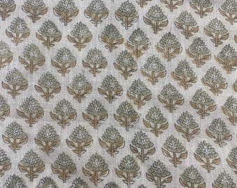 Block Print Linen Fabric by Yard | 58" Wide Designer Heavy Linen | Farmhouse Home Decor Pillow, Cushion, Curtain, Upholstery, Sewing | Orla
