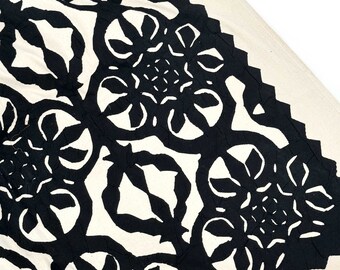 Handcrafted Applique Cotton Quilt - Black & White 108 X 108