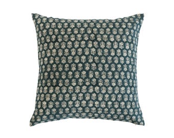 Funda de almohada de lino estampada a mano / Cojín decorativo floral / Decoración de primavera estilo granja bohemio / Regalo de inauguración de la casa