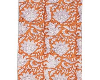 Garden Orange & Purple Hand Block Printed Cotton Tablecloth