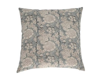 Funda de almohada de lino estampada a mano / Cojín decorativo floral / Decoración de primavera estilo granja bohemio / Regalo de inauguración de la casa