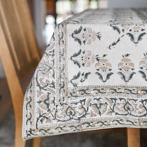 Hand Block Printed Cotton Tablecloth | Boho Floral Dining Decor | French Country Wedding Table