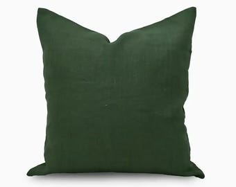 Ruffle Linen Pillow Cover | Solid Green Throw Cushion | Cottagecore Decor, Farmhouse Accent